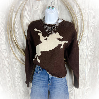 Cowboy Take Me Away Sweater - Dark Brown - Western