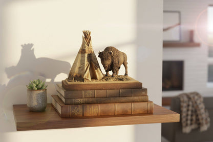LAND & LEGACY BISON & TEEPEE, 10.25"X6"X7.75",