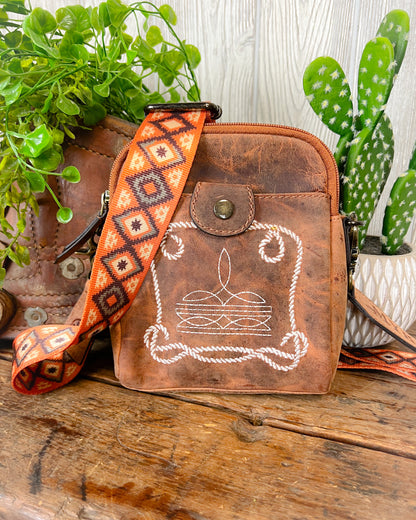 Small But Mighty Western Crossbody – Boot Stitch & Aztec Strap