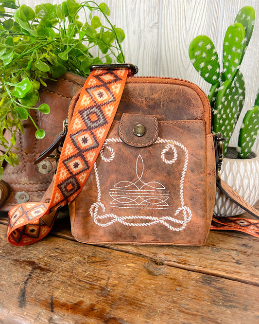 Small But Mighty Western Crossbody – Boot Stitch & Aztec Strap