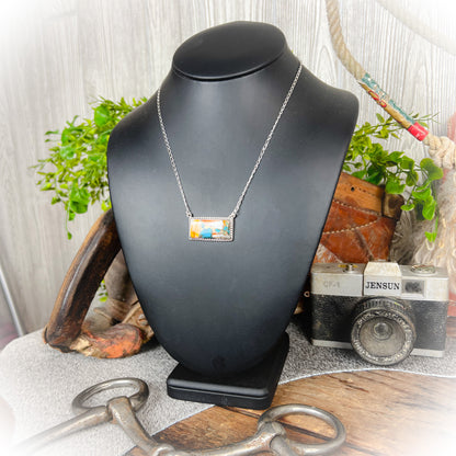 Cora Necklace - Sterling Silver Spiny Oyster & Mojave Turquoise Bar Necklace