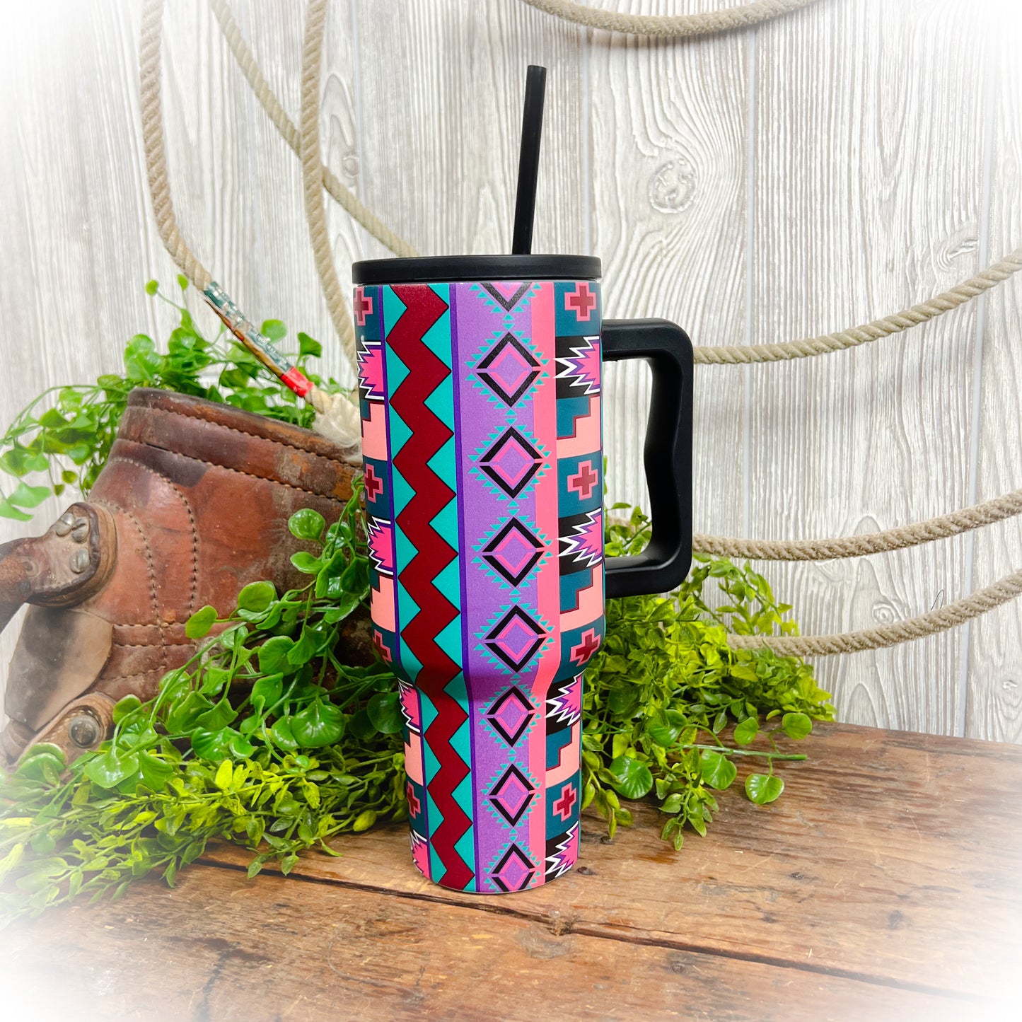 Vintage 90’s Purple Geo Stainless Steel Tumbler - 40oz