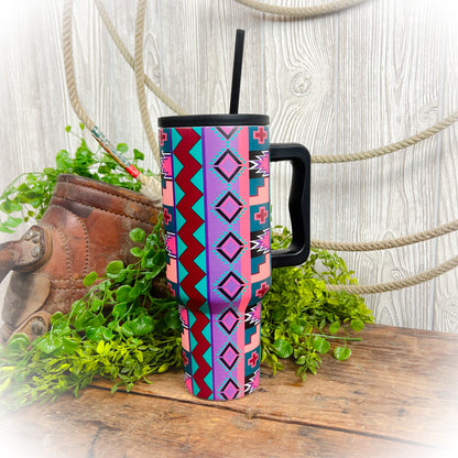 Vintage 90’s Purple Geo Stainless Steel Tumbler - 40oz