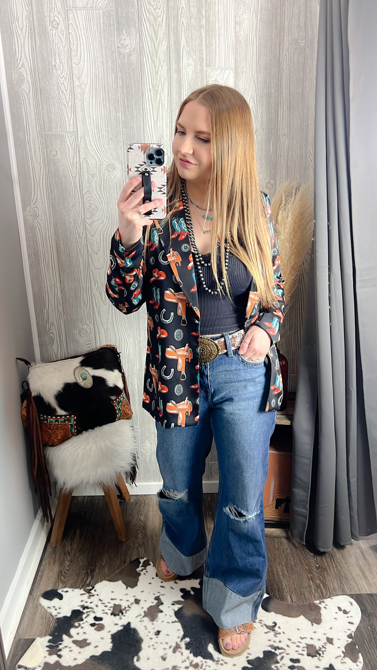 Trendy Western Print Blazer