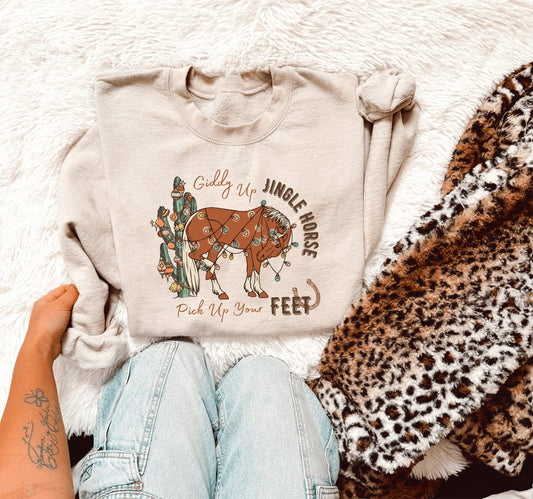 Western Christmas Crewneck Sweatshirt - Giddy Up Jingle Horse