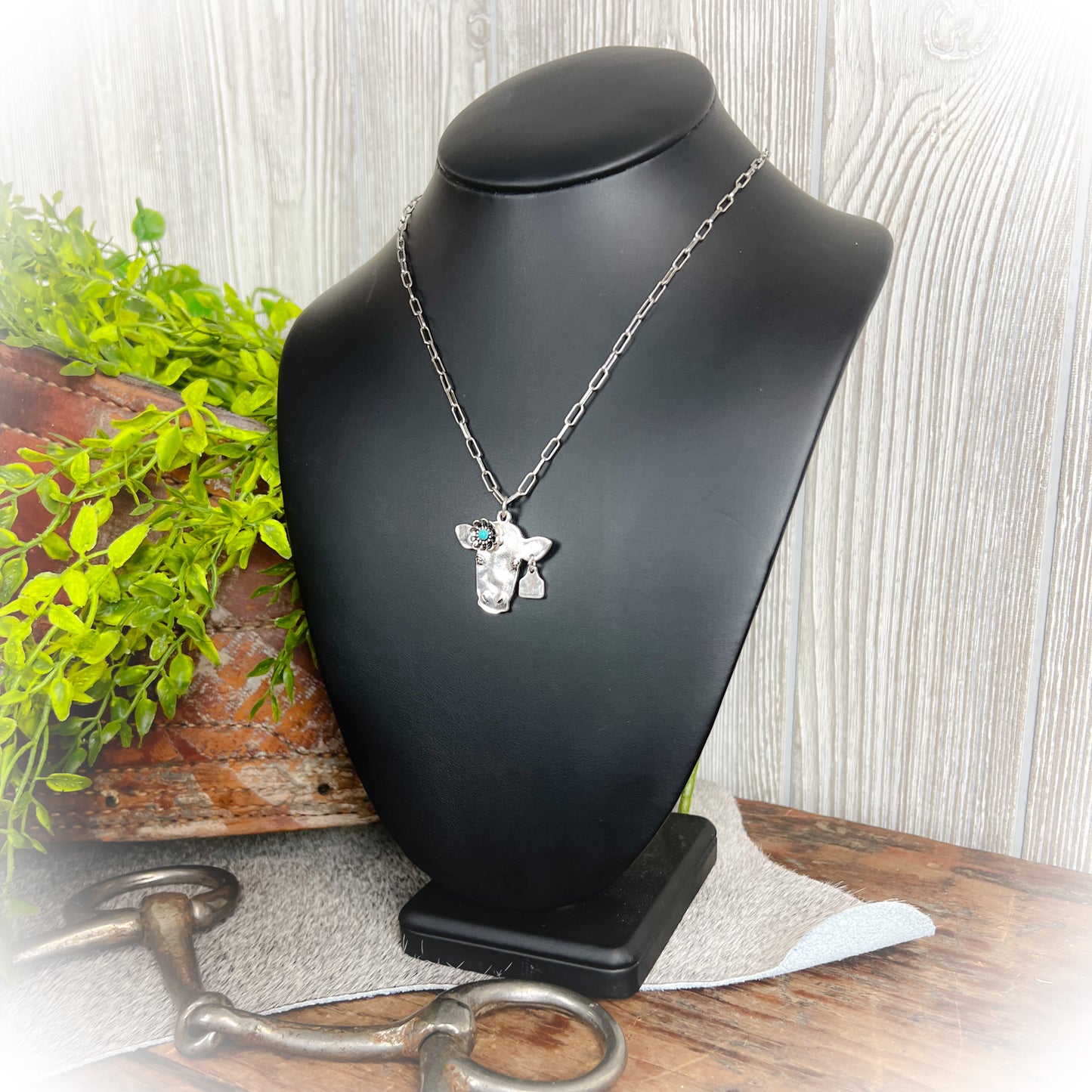 Western Flower Cow Necklace