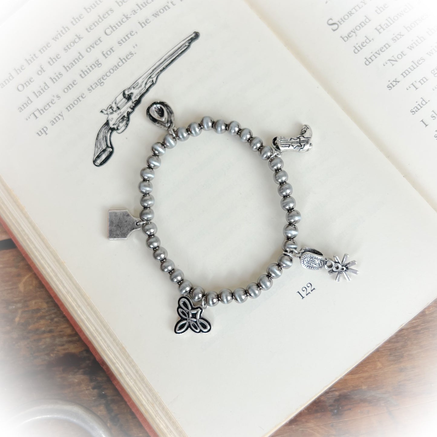Western Style Charm Stretch Bracelet - Silver