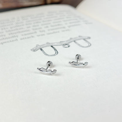 Feather Stainless Steel Flat Back Stud Earrings