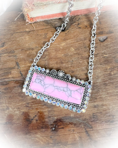 Fancy Western Bar Necklace - Pink