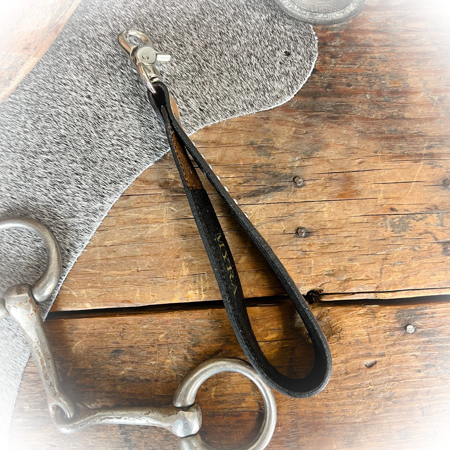 Crow-Hop Western Tooled Leather & Cowhide Keychain