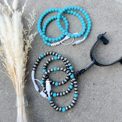Western Turquoise Beaded Western Charging Cord