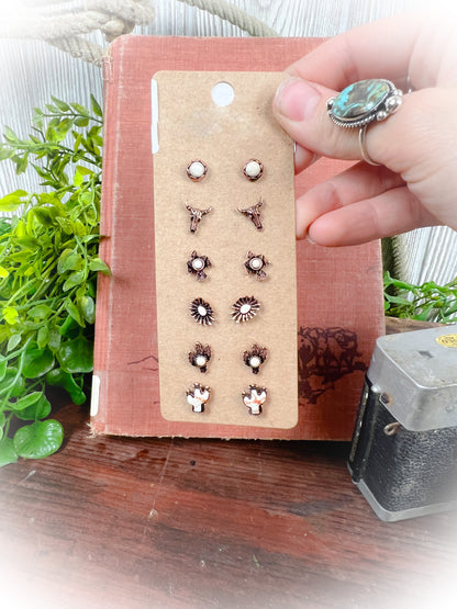 Western Stud Earring Set - Multiple Colors