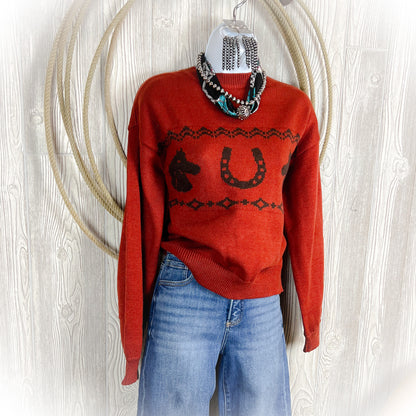 Giddy Up Horse Sweater - Burnt Orange - Western Sweater