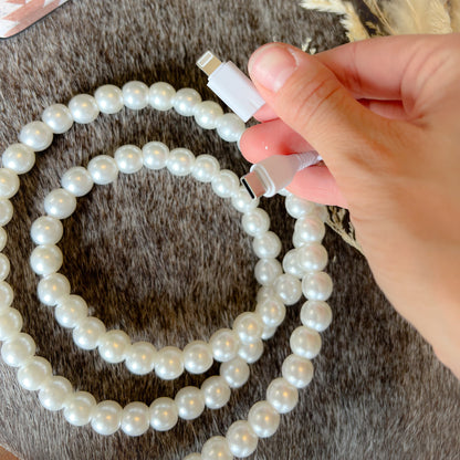 White Pearl Beaded Charging Cord