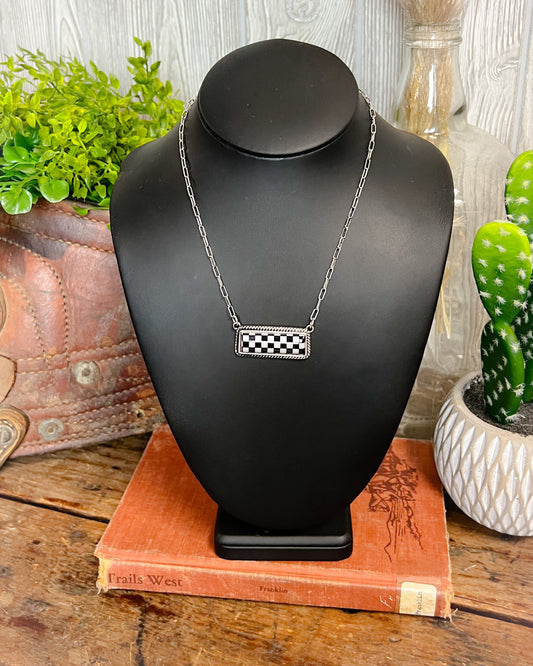 Checkered Bar Necklace - White