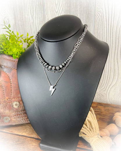 Thunder Lightning Bolt Layered Necklace - Multiple Colors