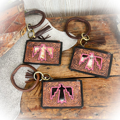 Thunderbird Tooled Leather Wristlet and Card Holder | Western