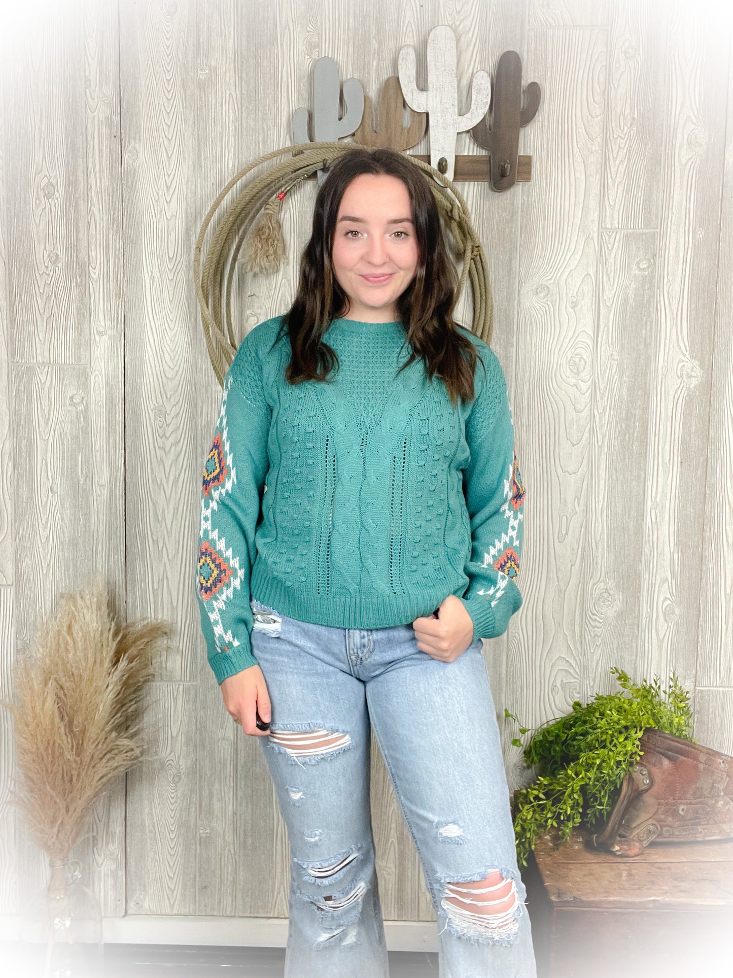 Western Aztec Sweater - Turquoise