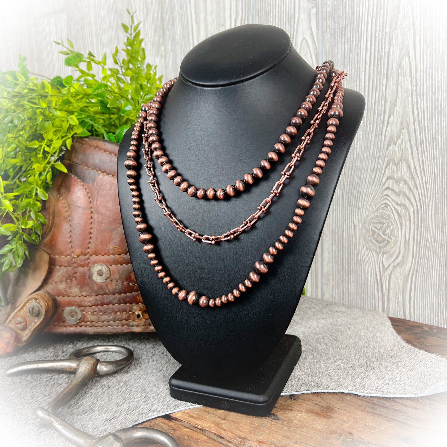 Crazy Sorrel Western Layered Necklace – Bronze | Western Navajo-Style Pearl Necklace