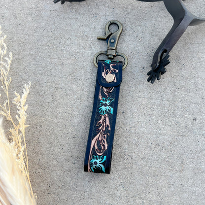 Canyon Feather Tooled Leather Keychain