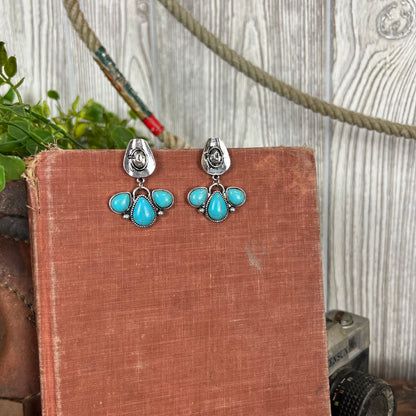 Bring The Rodeo - Western Cowboy Hat Earrings - Turquoise