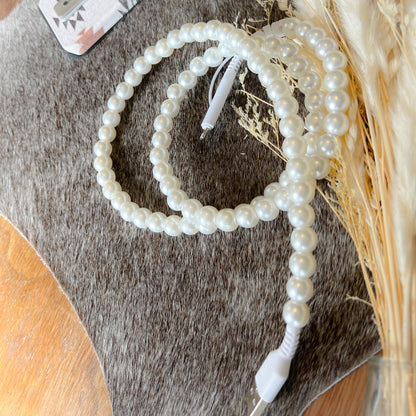 White Pearl Beaded Charging Cord