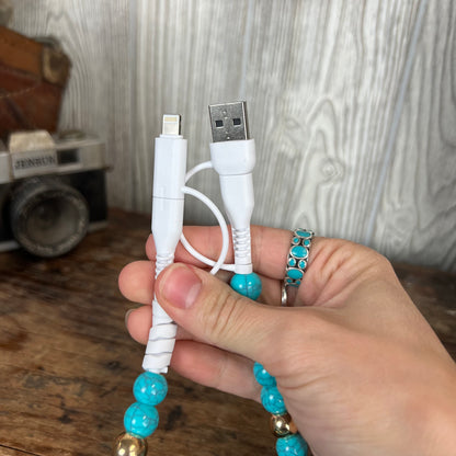 Gold & Turquoise Western Beaded 4-in-1 Phone Charging Cord