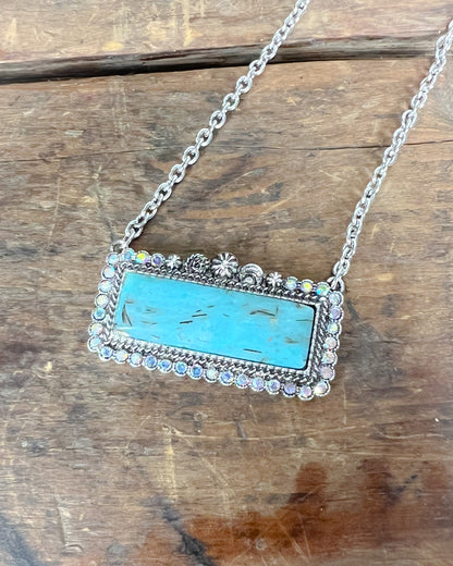 Fancy Western Bar Necklace - Turquoise