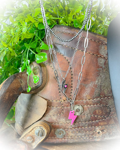 Lightning Bolt Layered Necklace - Hot Pink