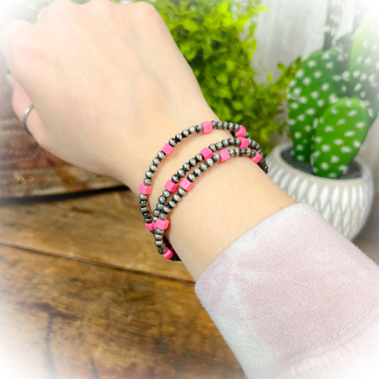Navajo Pearl Bracelet Set - Hot Pink