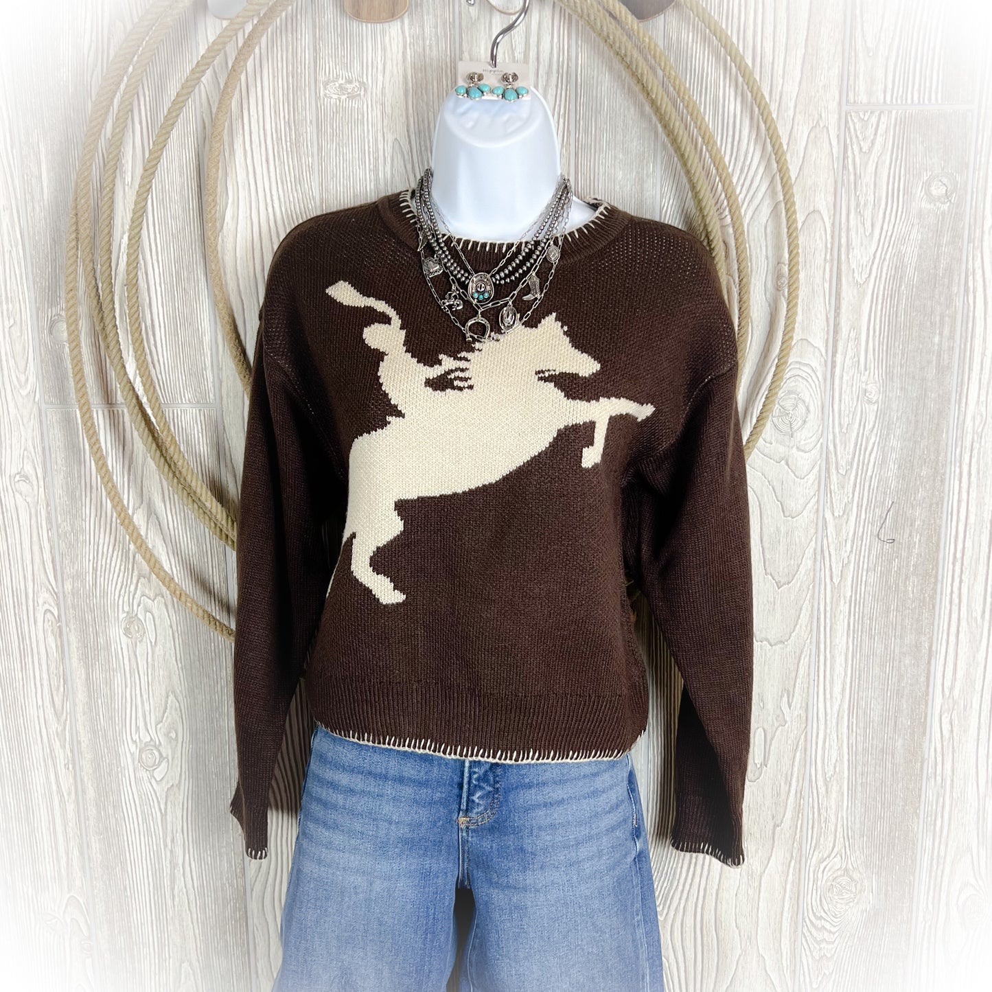Cowboy Take Me Away Sweater - Dark Brown - Western