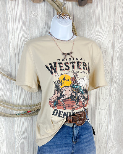 Original Western Denim Cowboy Skeleton Graphic Tee – Unisex Fit