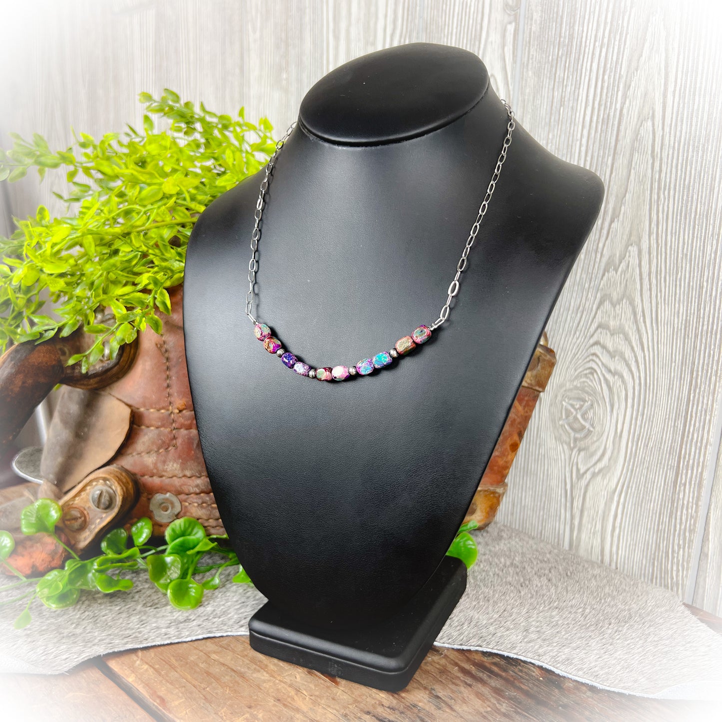 Varascite Sea Sediment & Sterling Silver Pearls Necklace