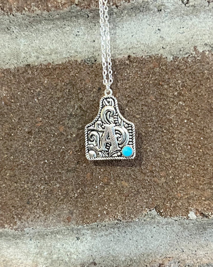 Cow Tag Initial Necklace - Sterling Silver