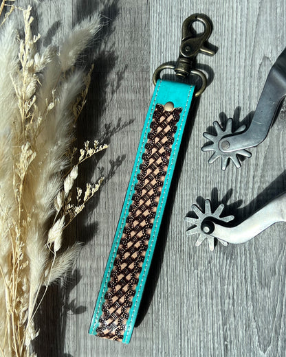 Turquoise Pop Tooled Leather Western Keychain