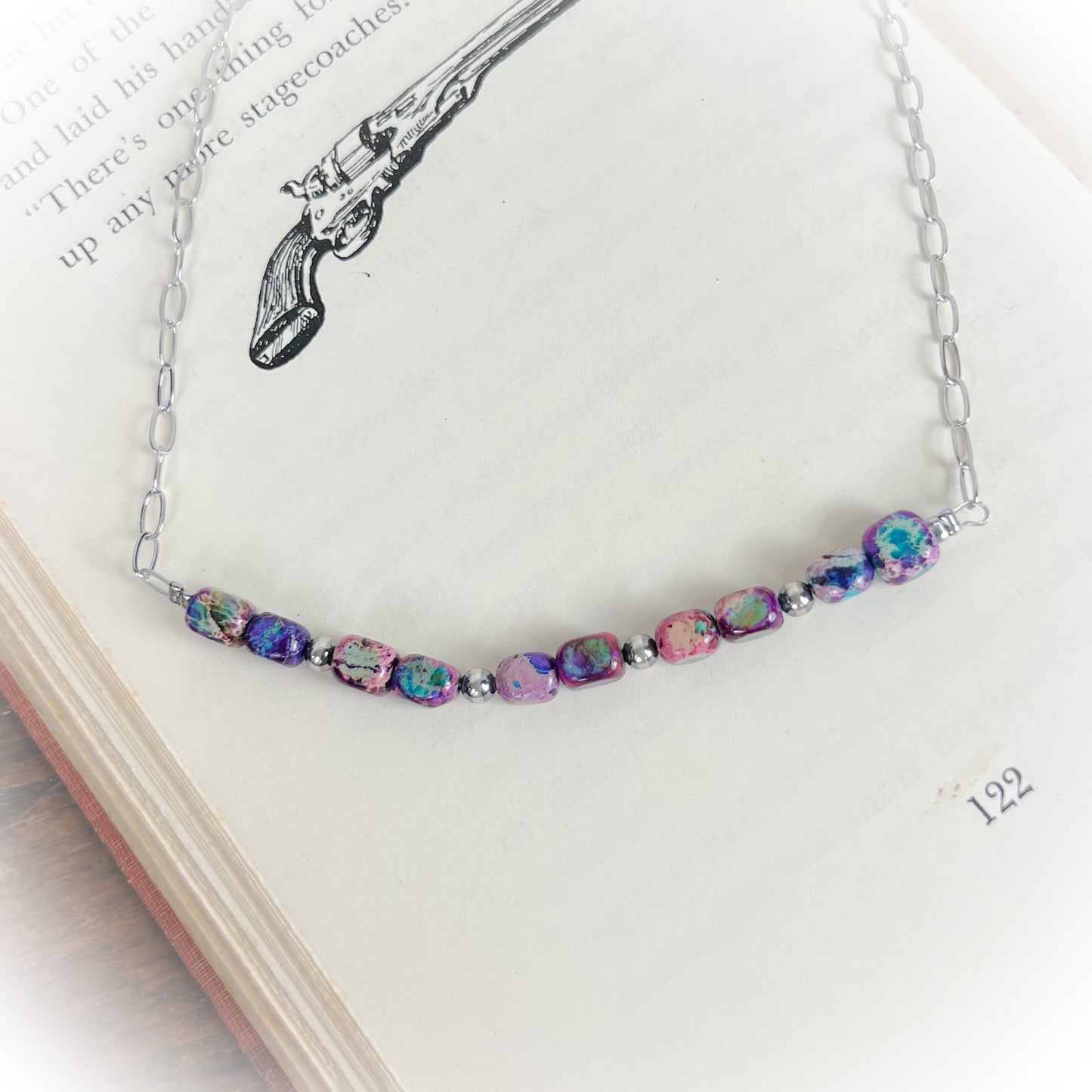 Varascite Sea Sediment & Sterling Silver Pearls Necklace