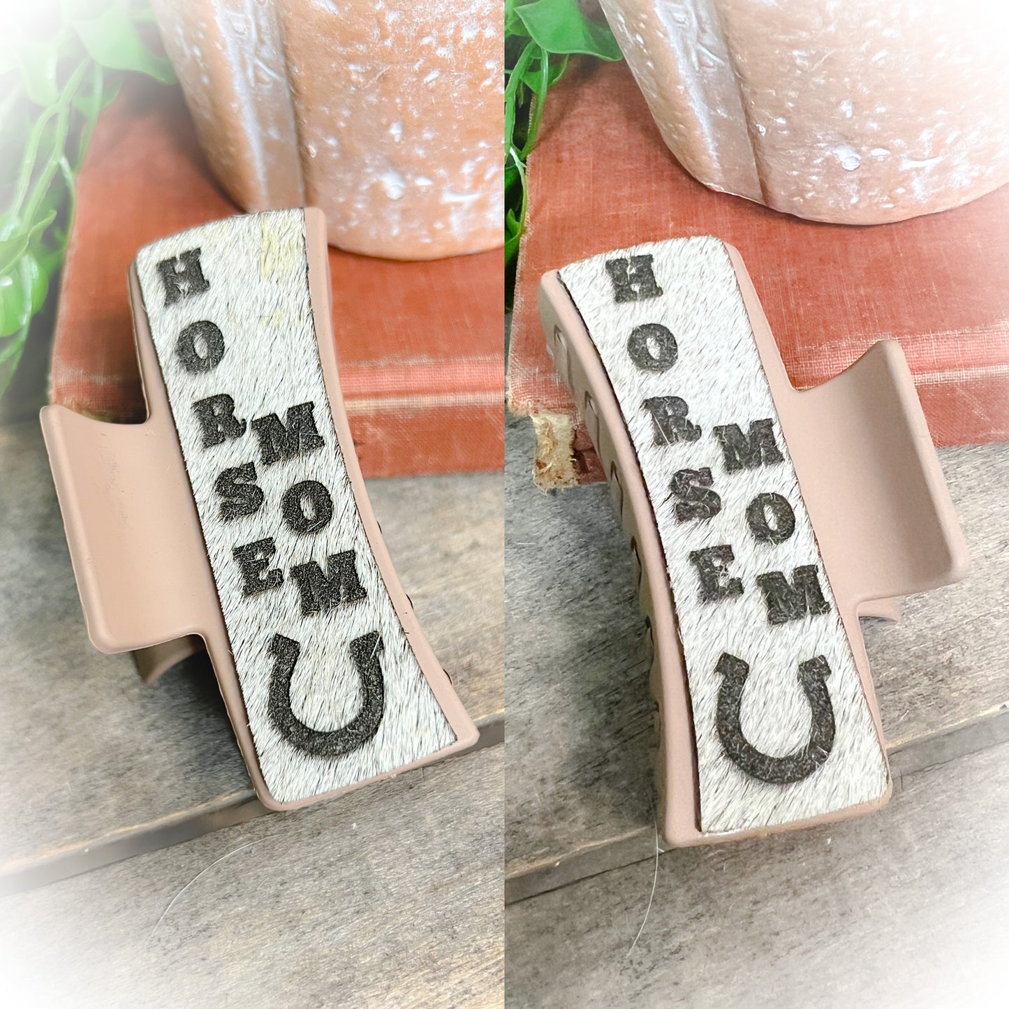 Horse Mom Cowhide Claw Clips