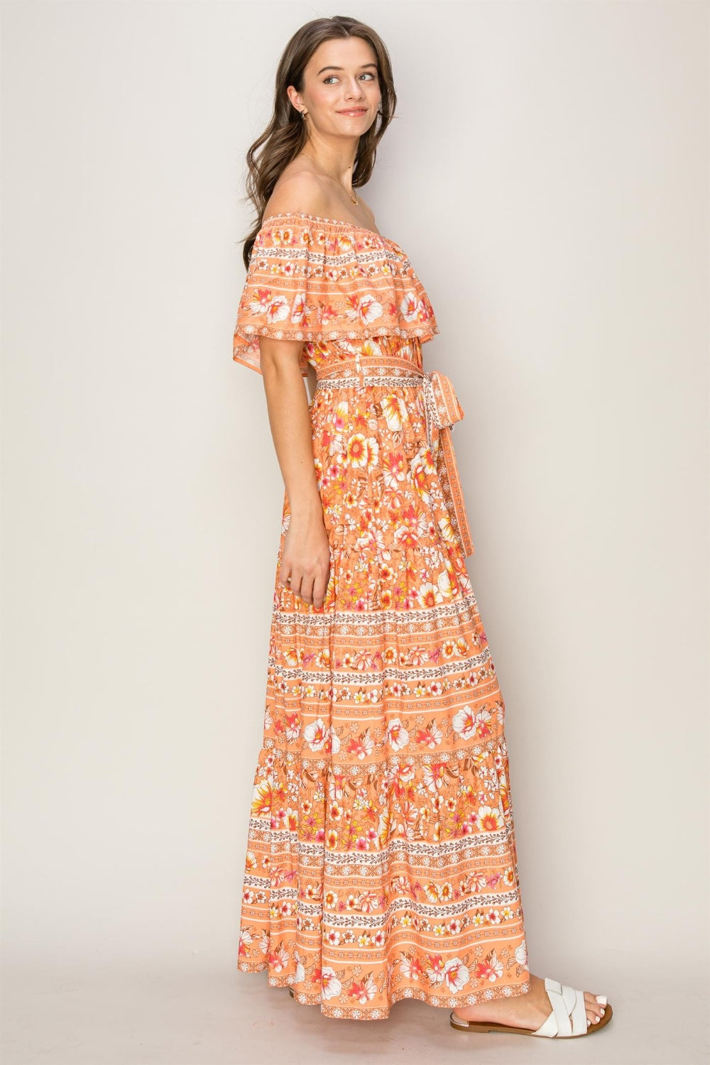 Floral Off-Shoulder Tie Front Maxi Dress - Online Exclusive