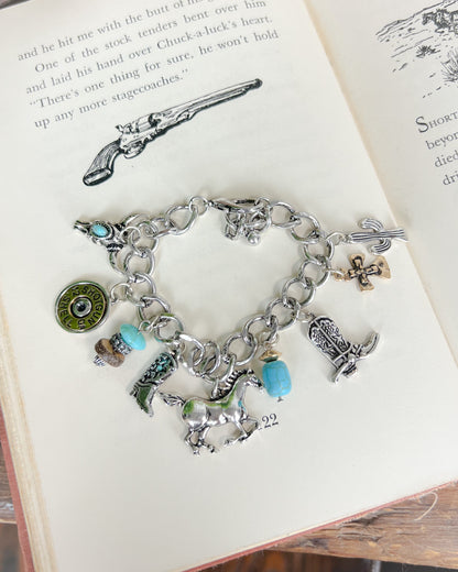 Western Charm Bracelet – Bull Skull, Turquoise, Boot & More
