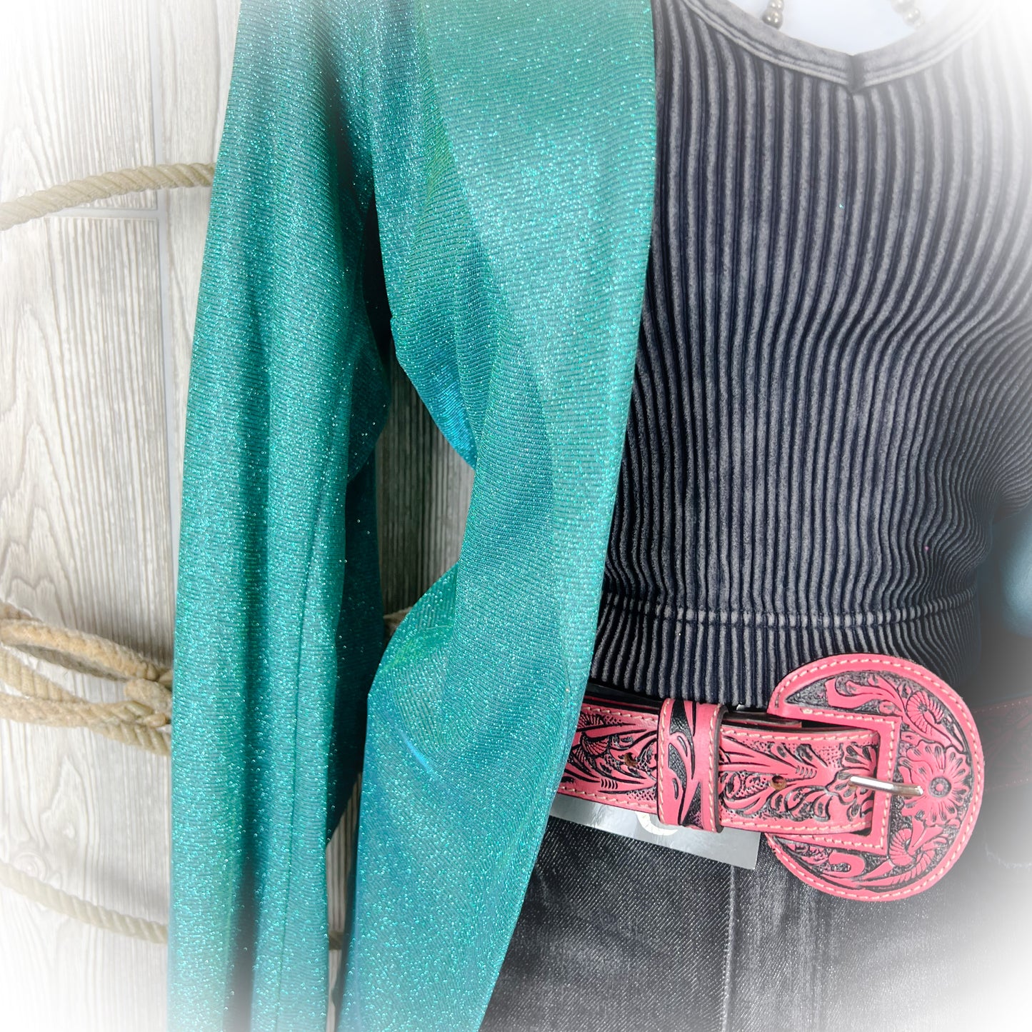 Western Turquoise Sparkly Iridescent Blazer