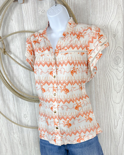 Rustling Rodeo Flutter Sleeve Top – Western Modest Blouse