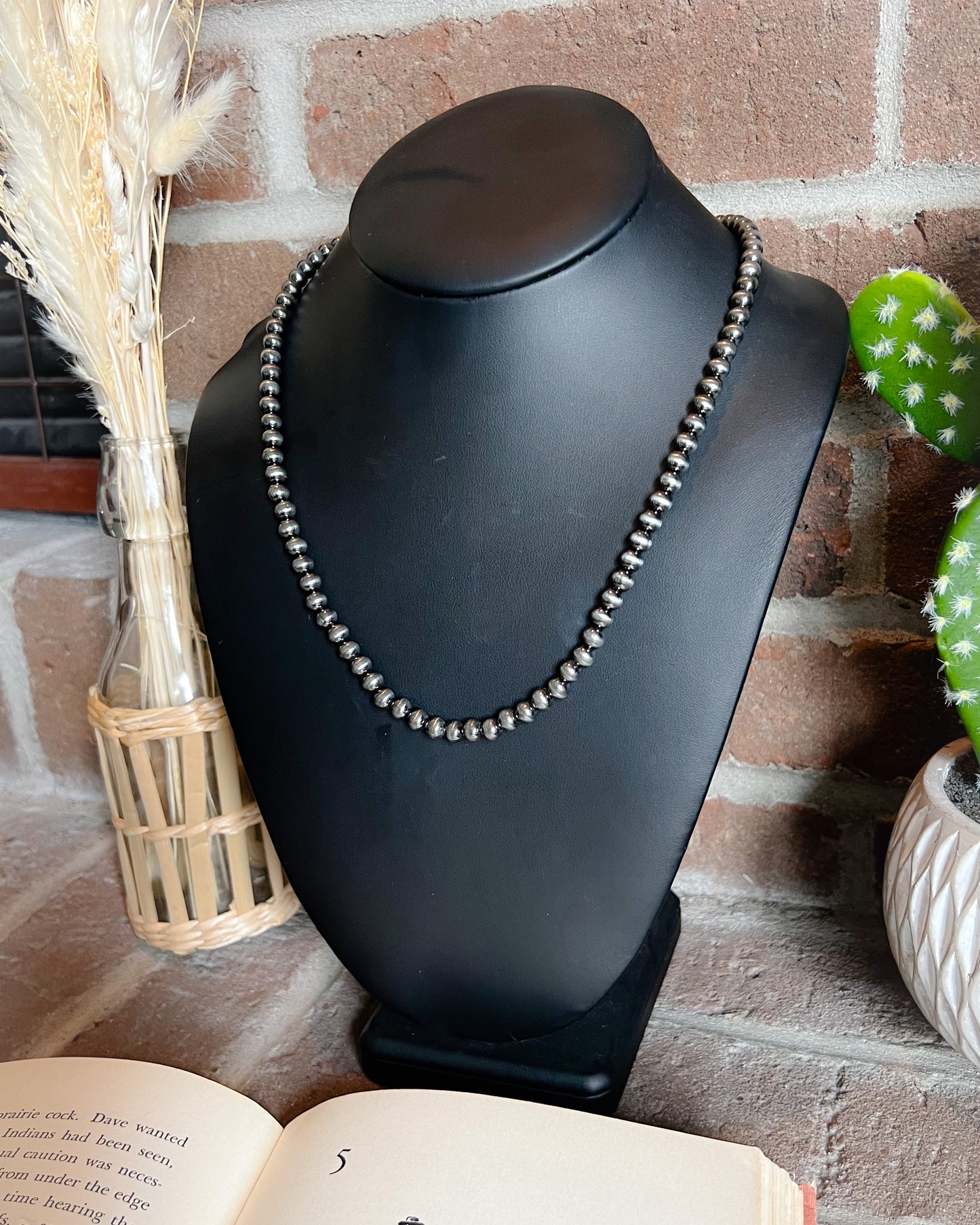 Navajo Style Pearl Necklace - 6mm - 19"