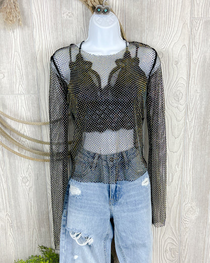 Rhinestone Mesh Top