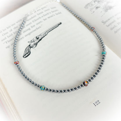 Maisie - Mohave Turquoise & Sterling Silver Pearl Choker Necklace