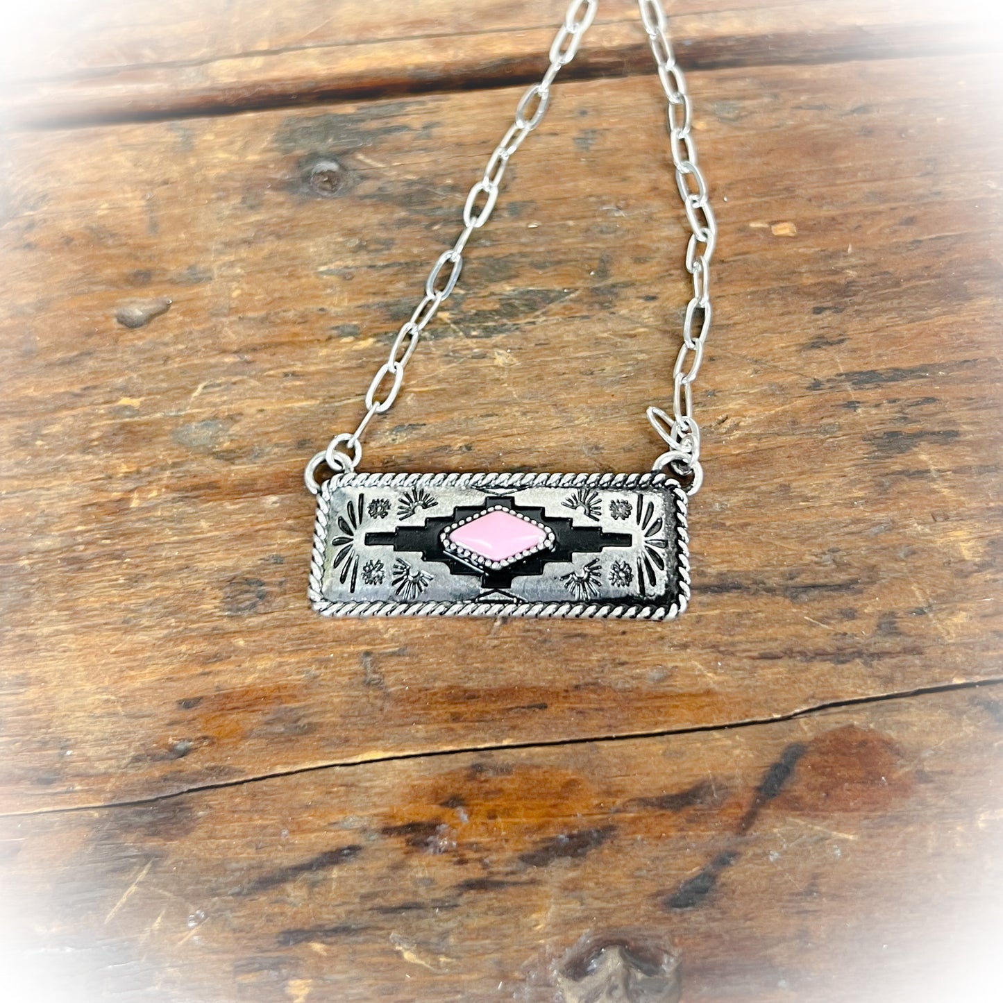Pink Coral Western Aztec Bar Necklace