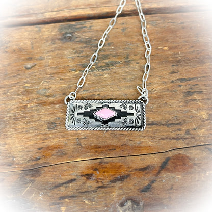 Pink Coral Western Aztec Bar Necklace