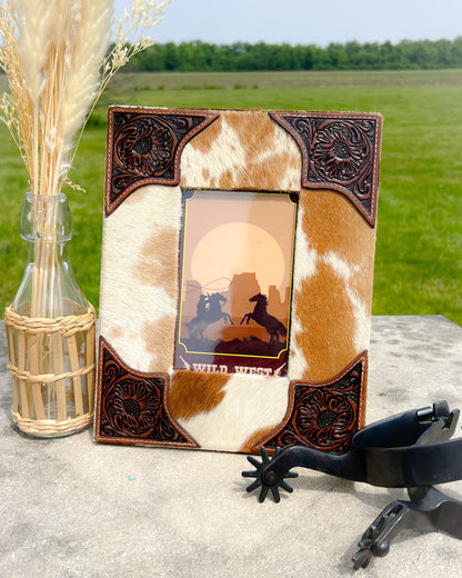 Tumbleweed Trail Cowhide & Tooled Leather Picture Frame