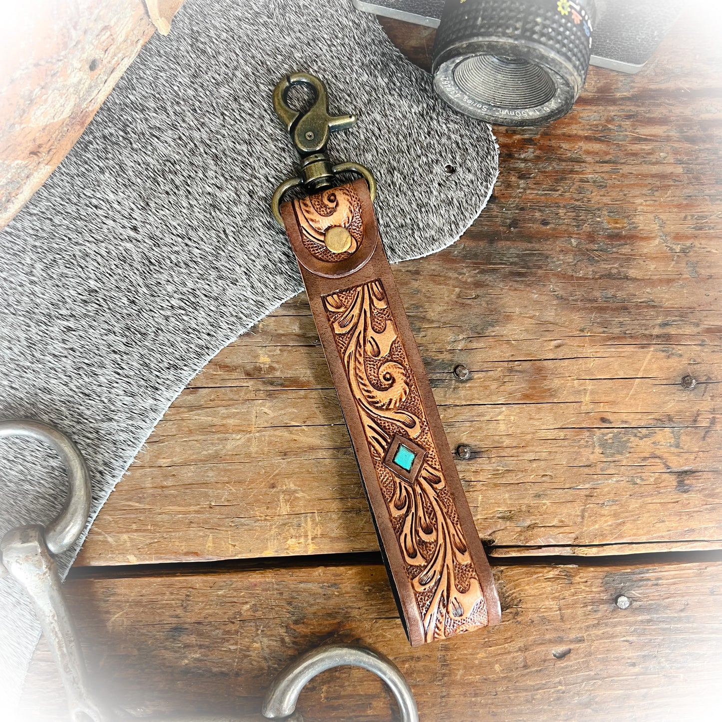 Mark-Out Western Tooled Leather Keychain