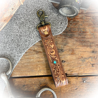 Mark-Out Western Tooled Leather Keychain
