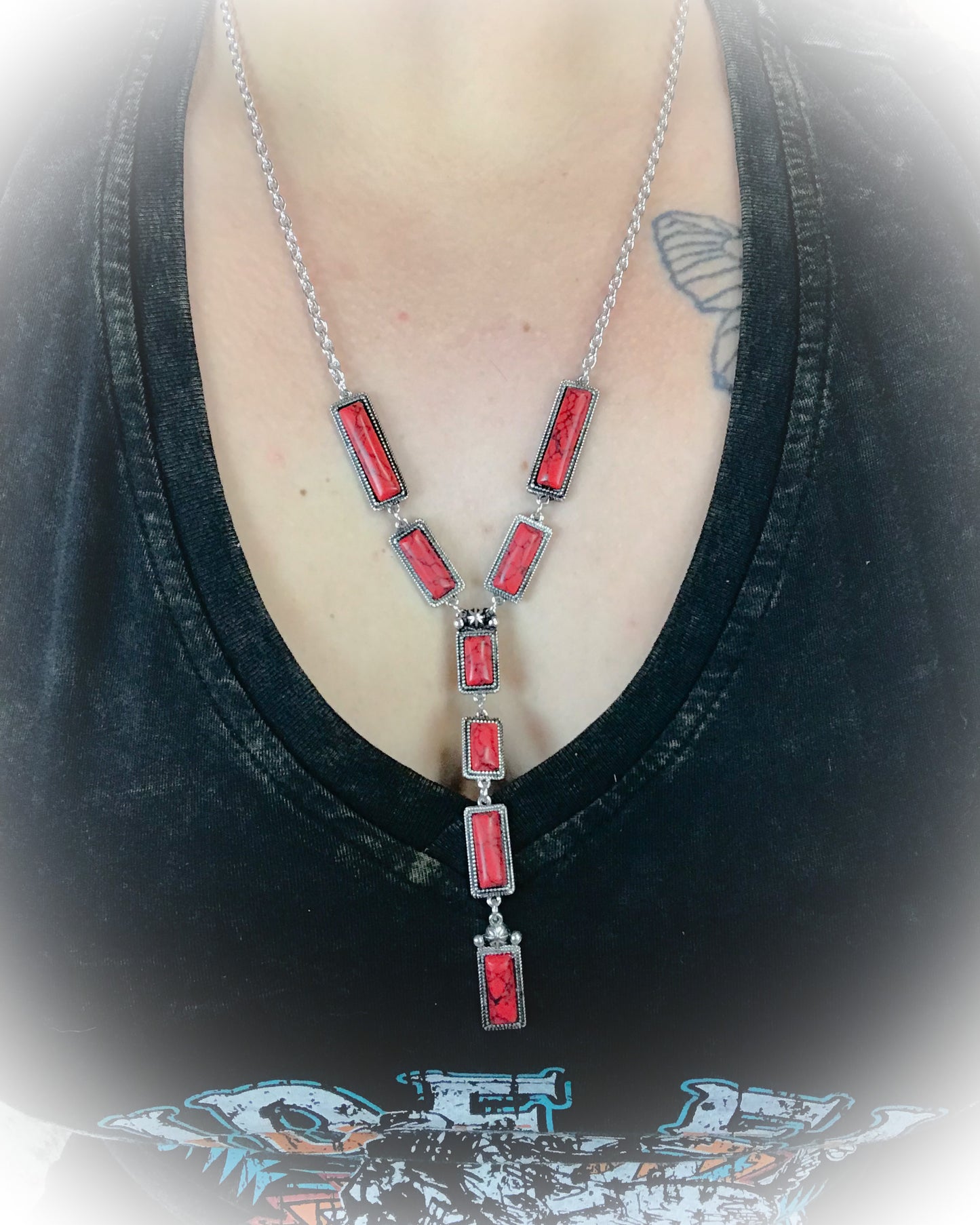 Jolene Lariat Necklace - Turquoise - Red